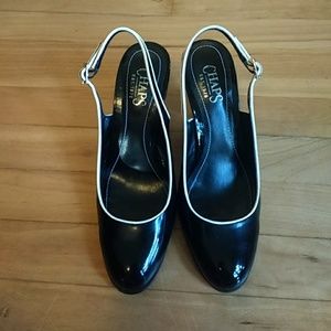 4/$25!!! Black sling back heels - Chaps